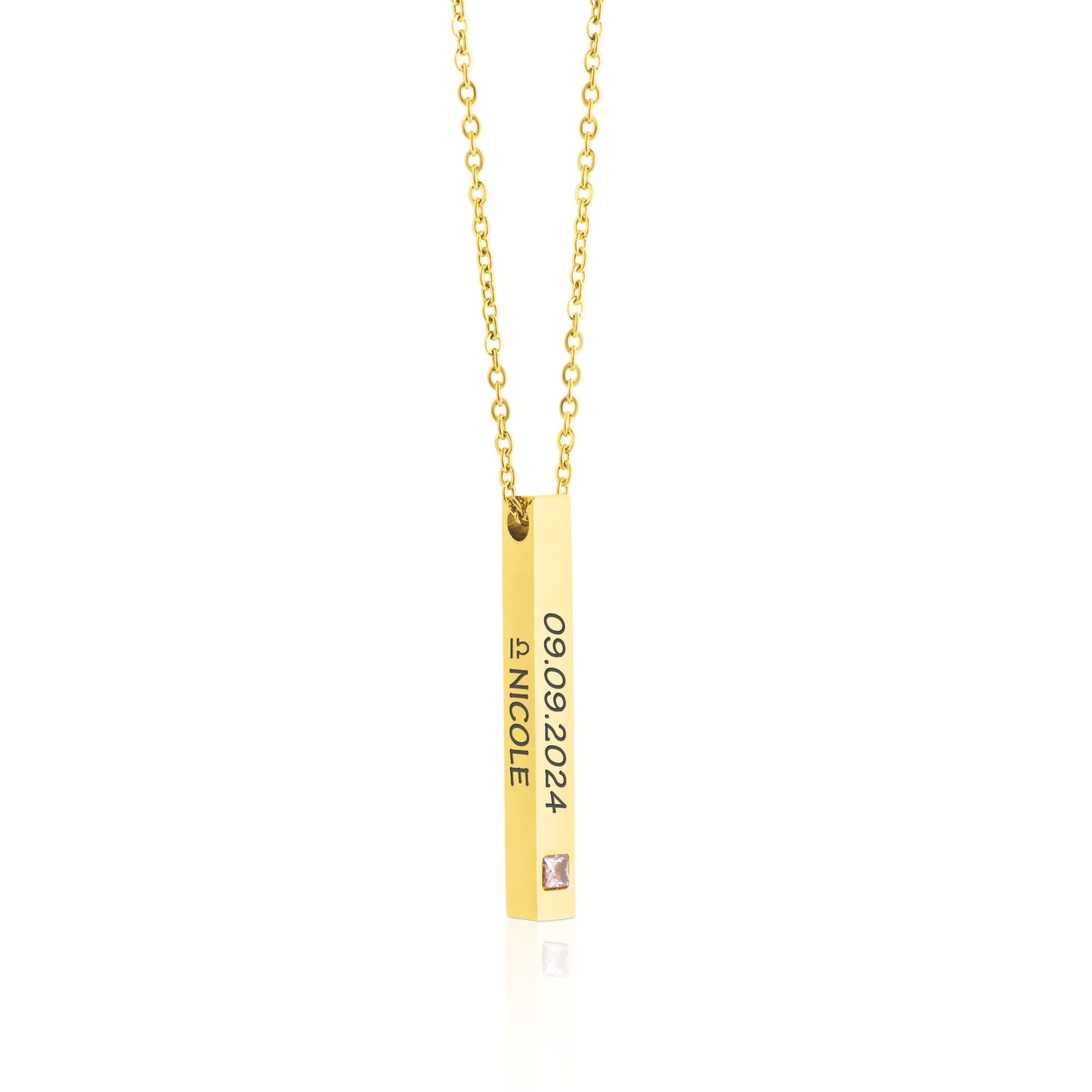 Personalised Custom Text 3D Bar Necklace with Stone | Names, Dates & Messages