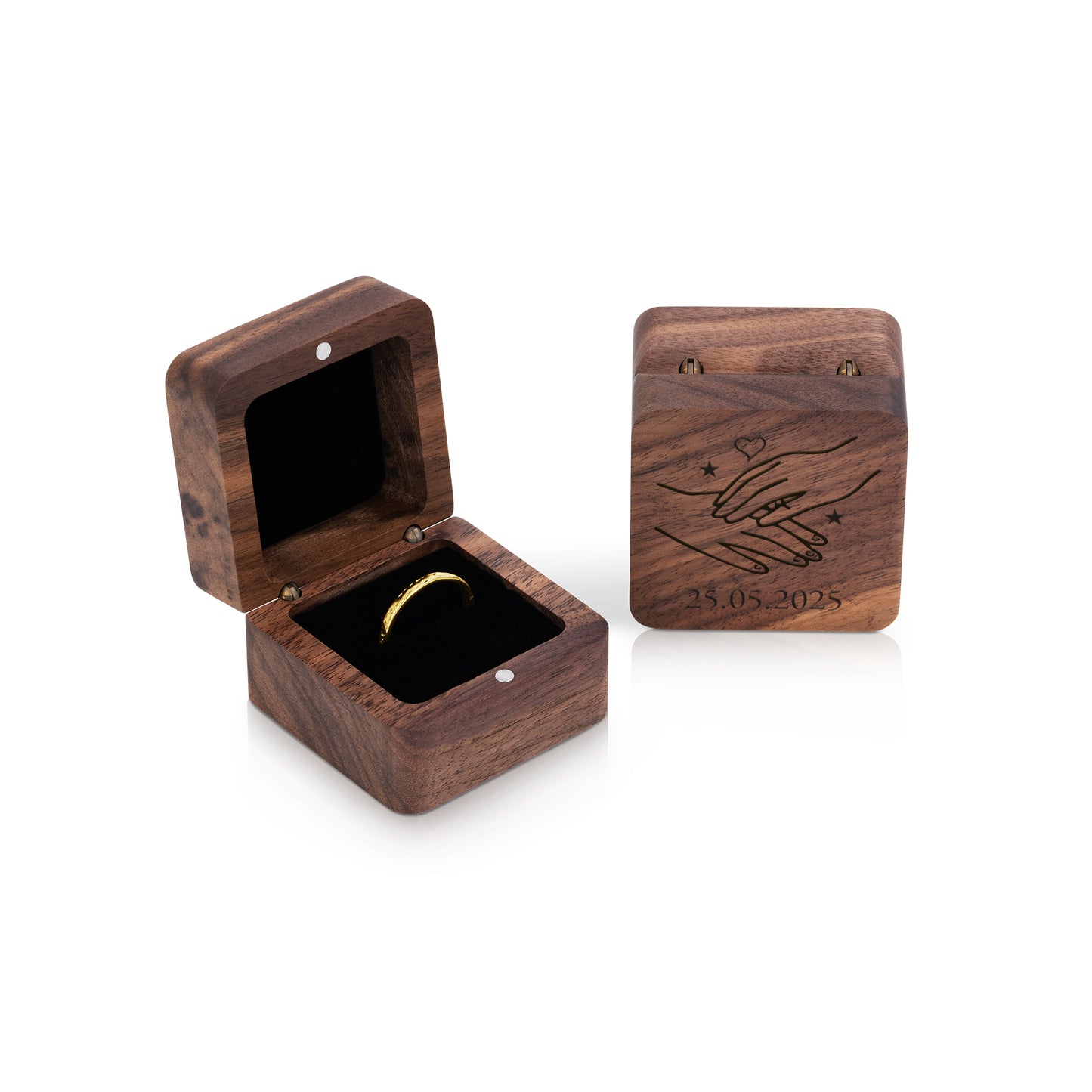 Personalised Wooden Ring Box – Single Ring Slot with Soft White/Black Cushion