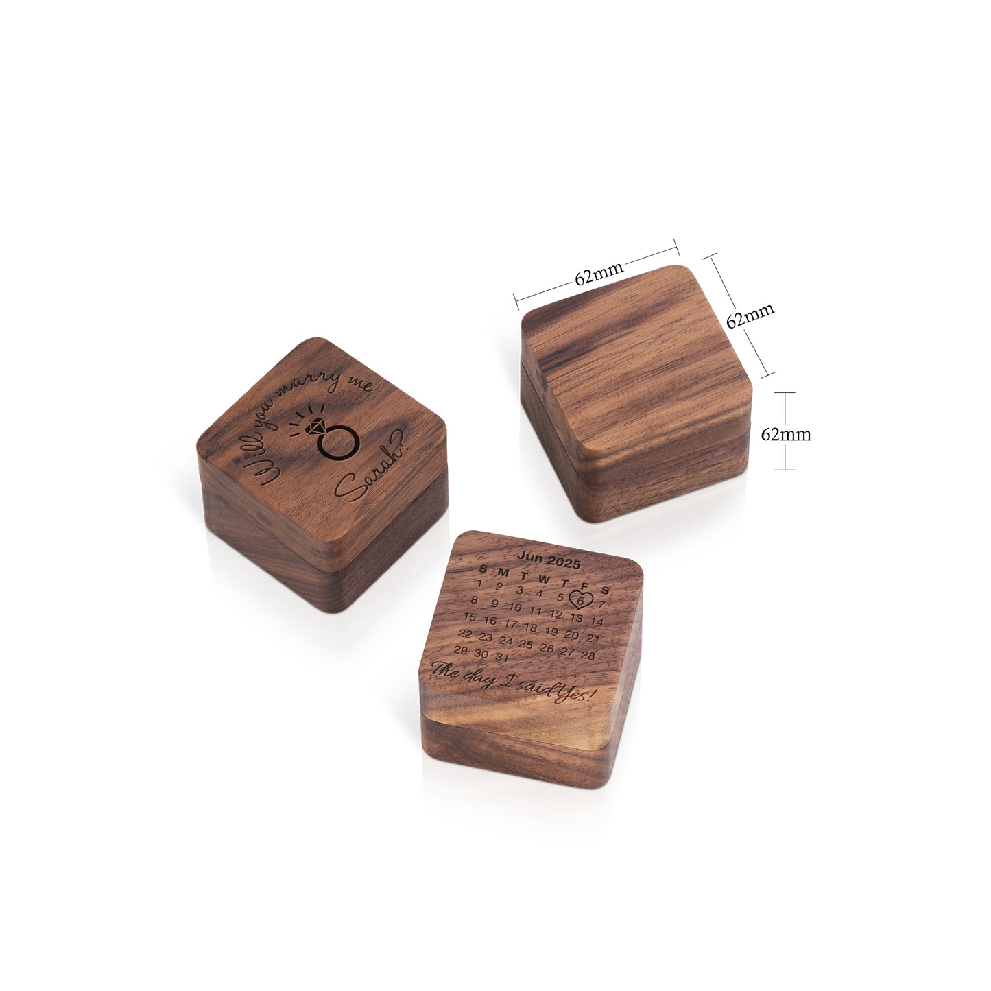 Personalised Wooden Ring Box – Single Ring Slot with Soft White/Black Cushion