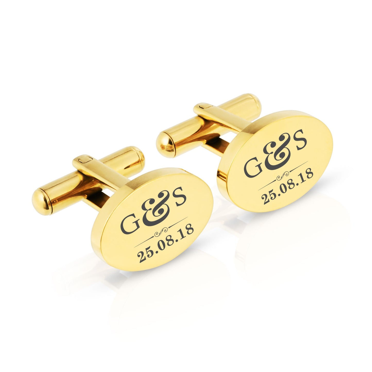 Personalised Engraved Oval Metal Cufflinks | 4 Designs to Choose From