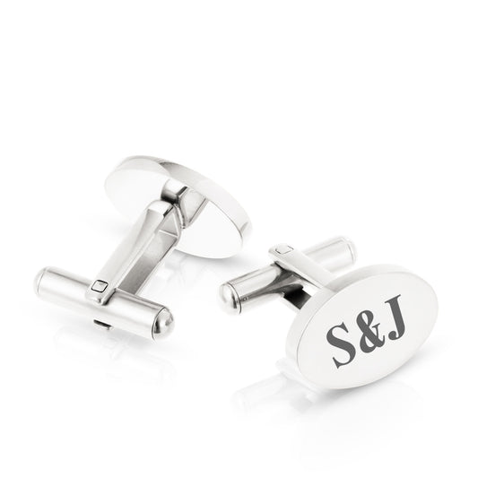 Personalised Engraved Oval Metal Cufflinks | 4 Designs to Choose From