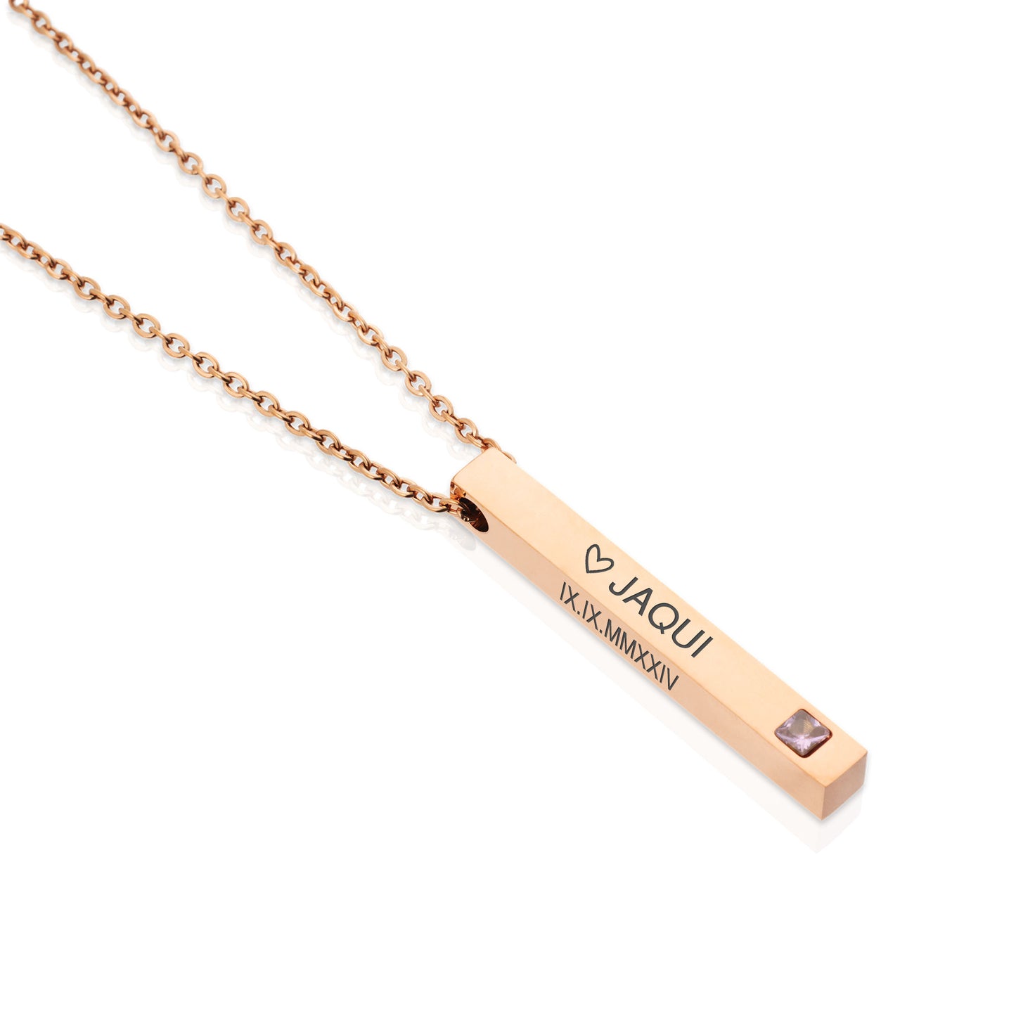 Personalised Custom Text 3D Bar Necklace with Stone | Names, Dates & Messages