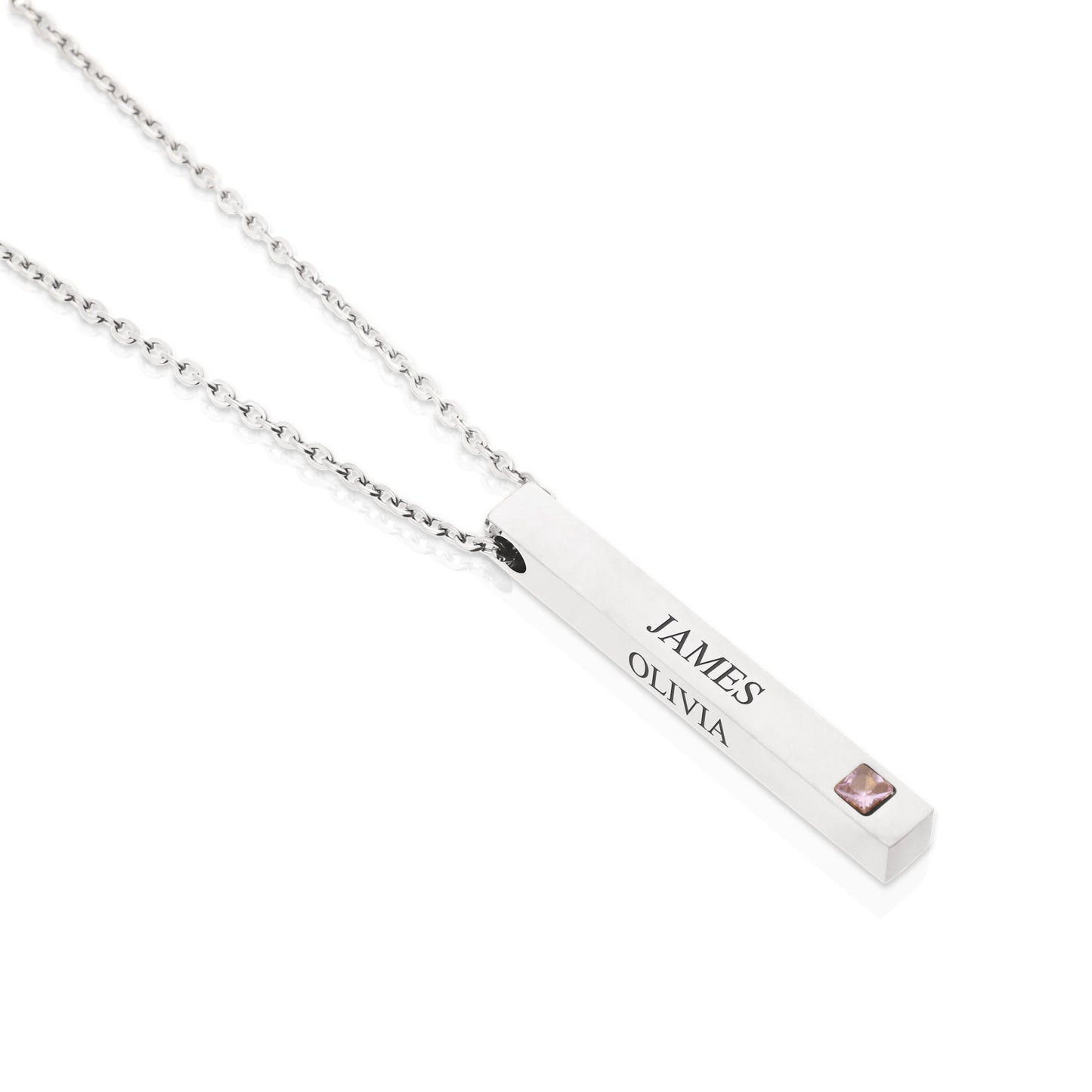 Personalised Custom Text 3D Bar Necklace with Stone | Names, Dates & Messages