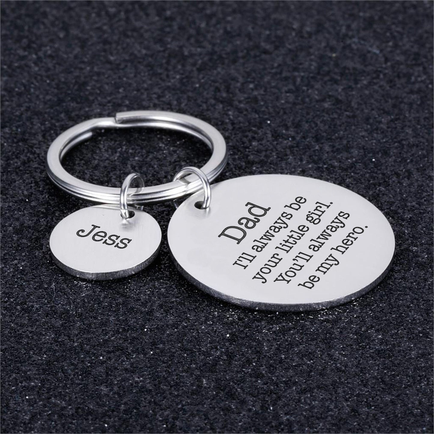 Personalised Engraved Round Metal Keyring Gift With Round Charms | Dad, Always Be Your Little Girl