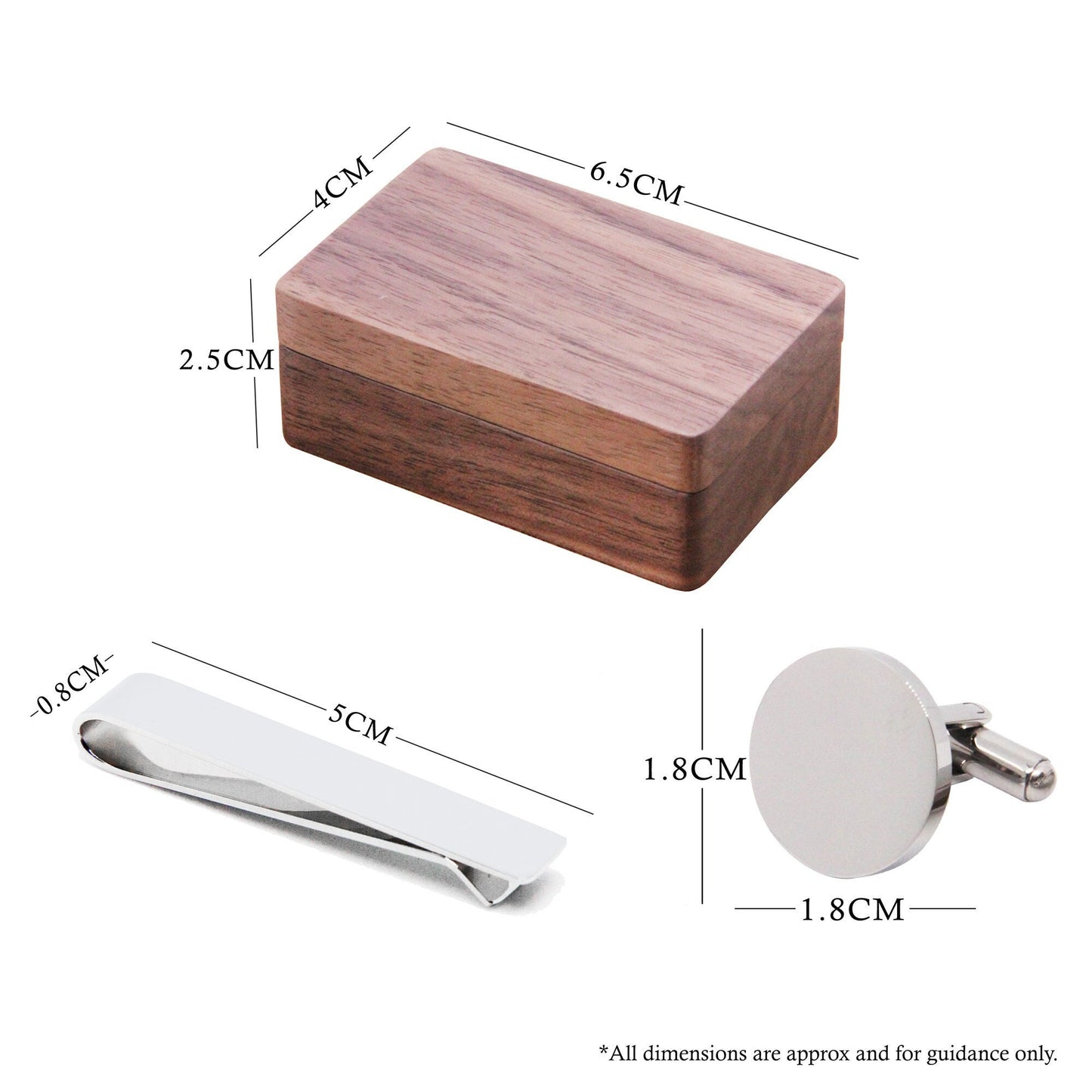 Personalised Engraved Stainless Steel Men’s Round Cufflinks with Tie Pin & Wooden Box | Groom, Best Man, Husband Wedding, or Christmas Gift