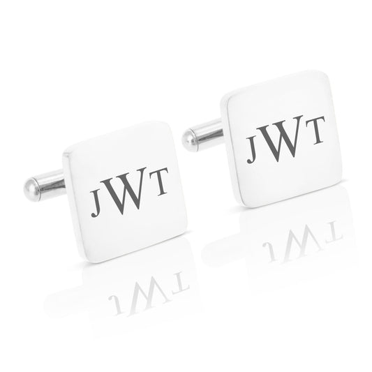 Personalised engraved stainless steel square initials cufflinks gift |   wedding birthday valentines day anniversary silver black