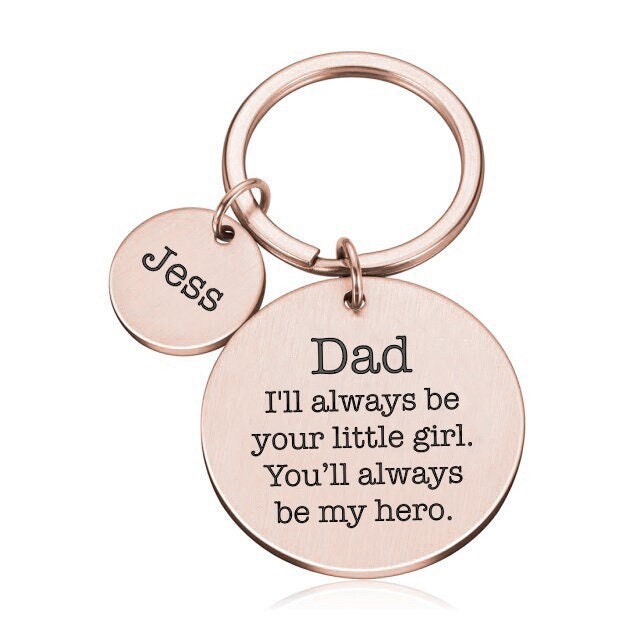 Personalised Engraved Round Metal Keyring Gift With Round Charms | Dad, Always Be Your Little Girl