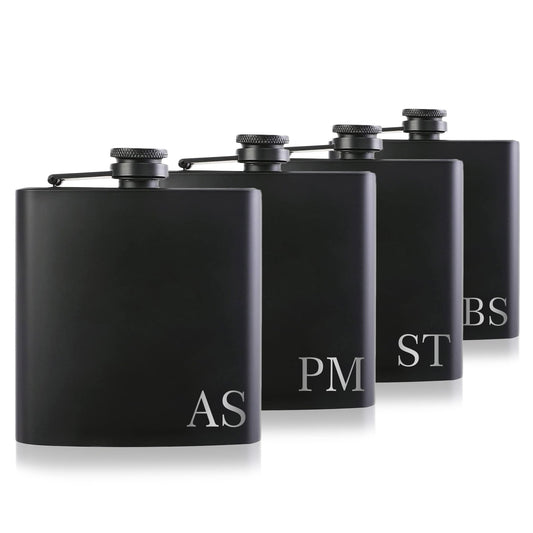 Personalised black steel 6oz flask gift | custom names date initials | birthday fathers day gift wedding anniversary gift husband boyfriend