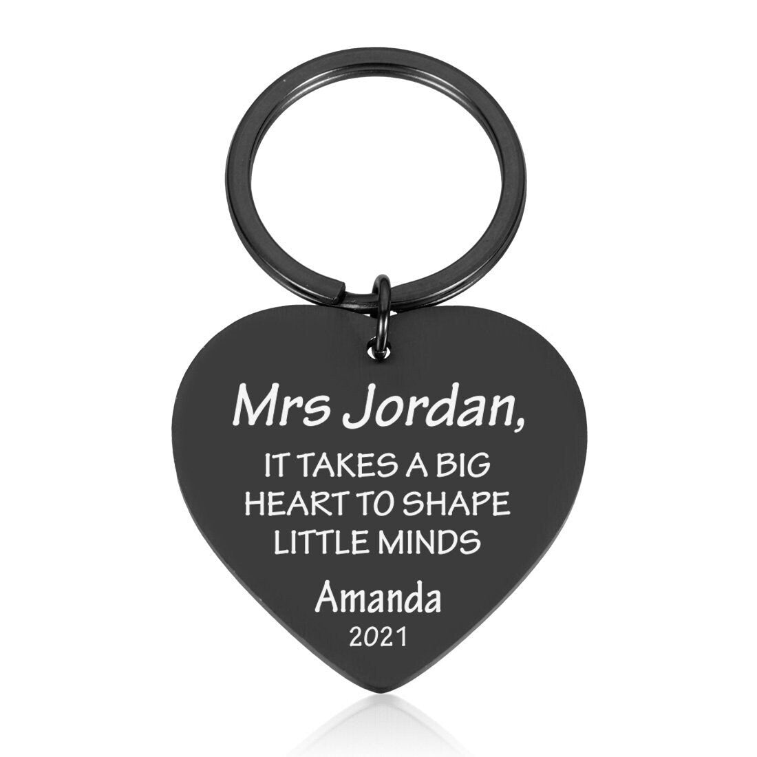 Personalised Metal Heart Teacher Keyring – Custom Name & Text Gift