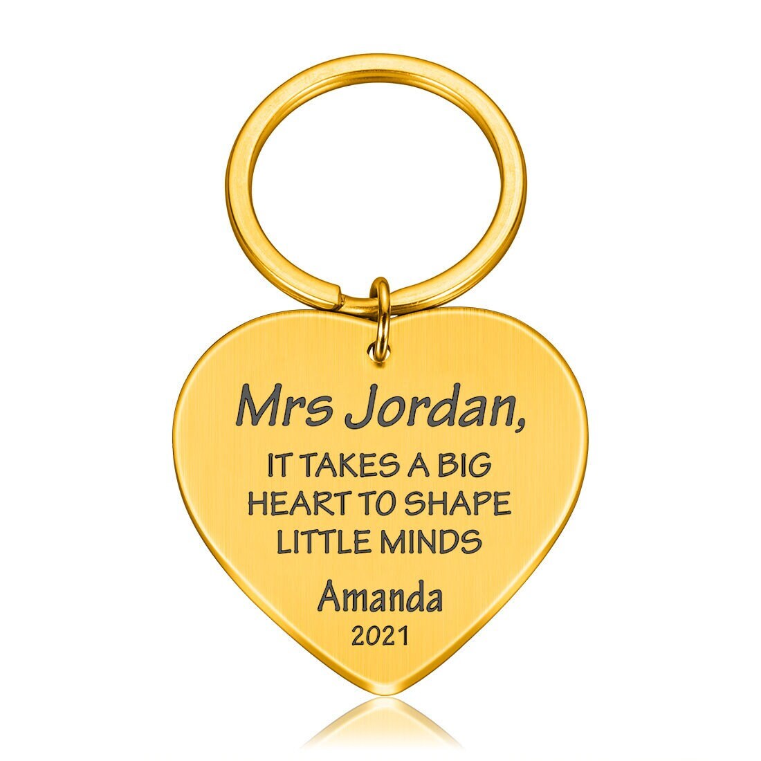 Personalised Metal Heart Teacher Keyring – Custom Name & Text Gift