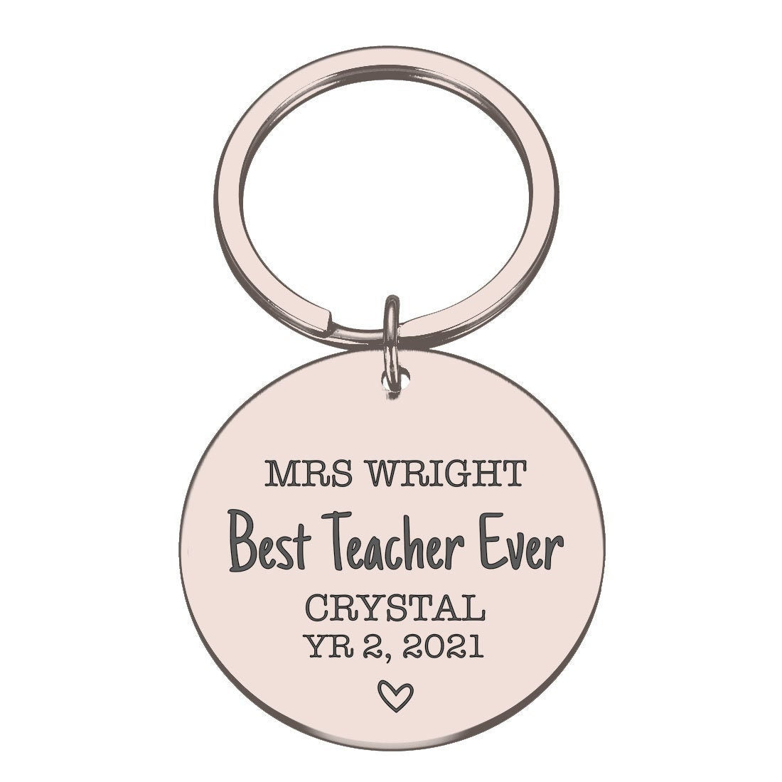Personalised engraved best teacher ever round keyring