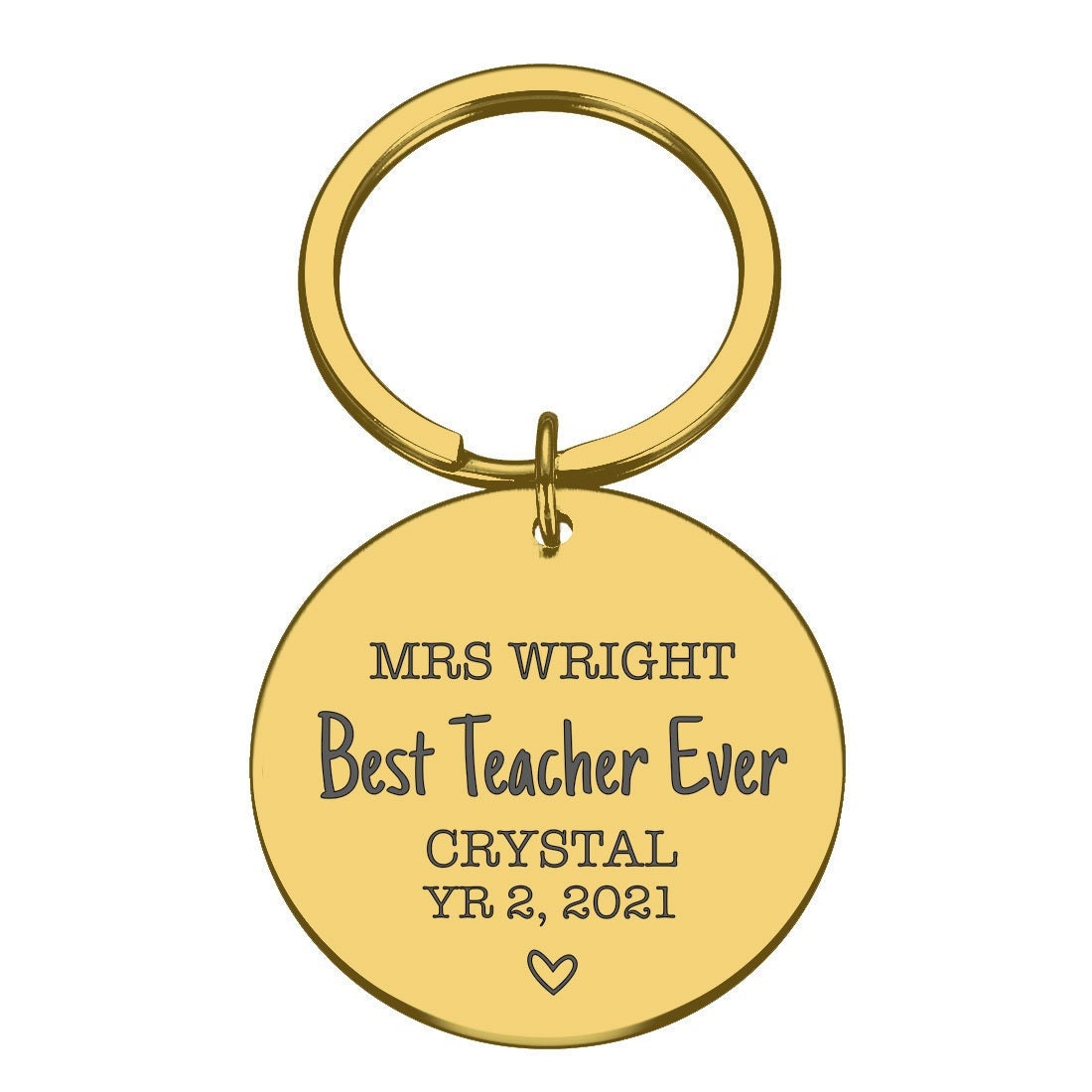 Personalised engraved best teacher ever round keyring