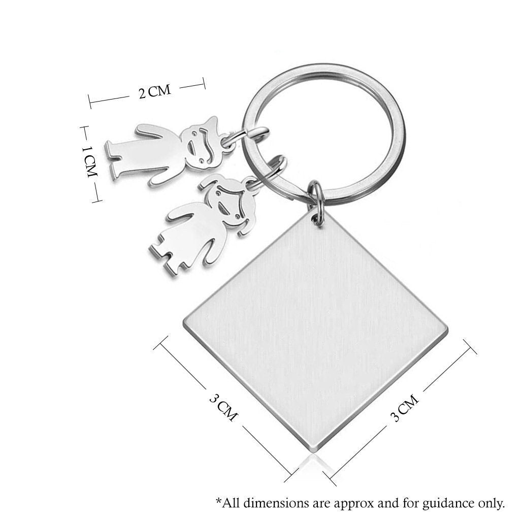 Personalised Engraved Square Metal Keyring Gift With Figure Charms | This Mummy Belongs To
