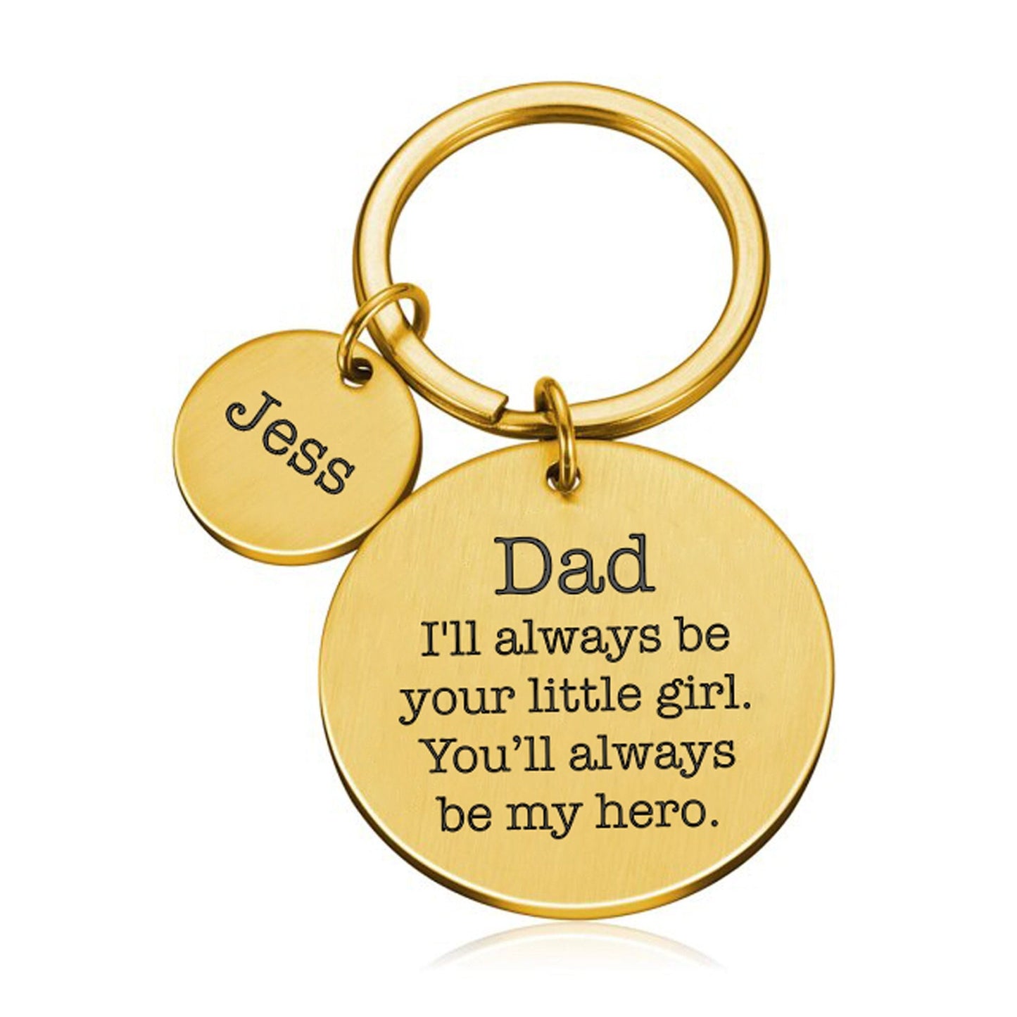 Personalised Engraved Round Metal Keyring Gift With Round Charms | Dad, Always Be Your Little Girl