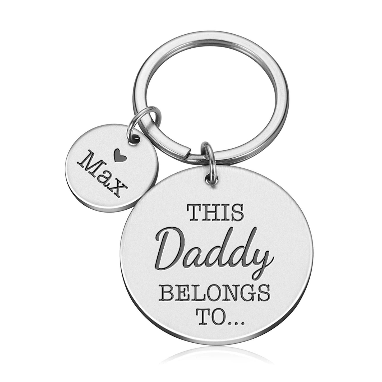 Personalised Engraved Round Metal Keyring Gift with Round Charms | This Daddy Belongs To
