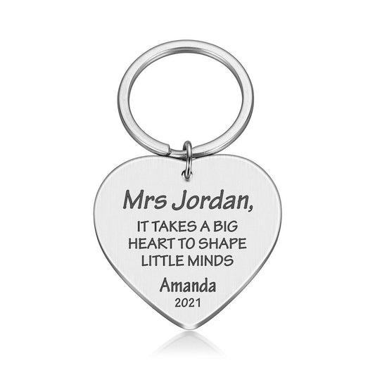 Personalised Metal Heart Teacher Keyring – Custom Name & Text Gift
