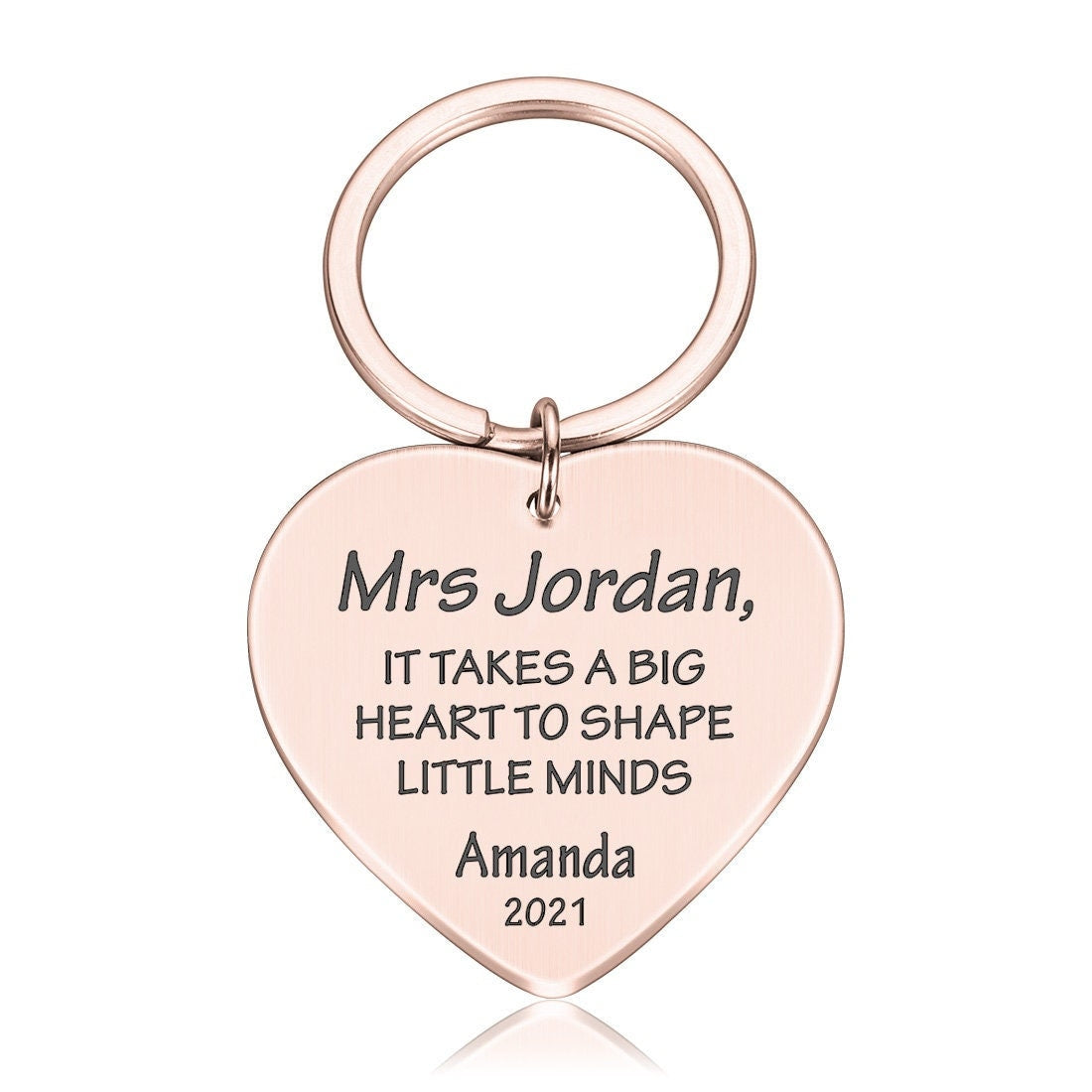 Personalised Metal Heart Teacher Keyring – Custom Name & Text Gift