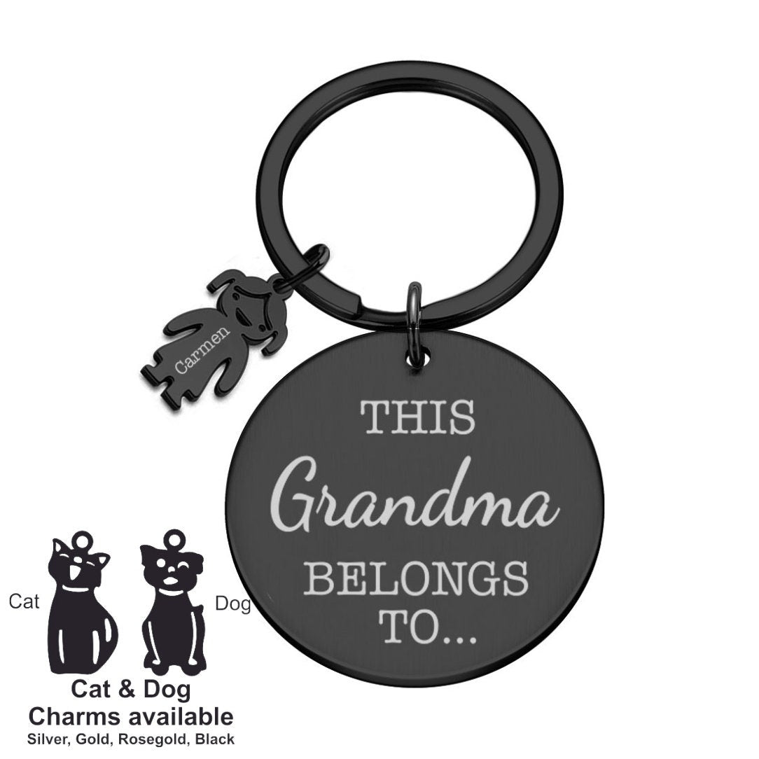 Personalised Engraved Round Metal Keyring Gift With Figure Charms | This Mummy Belongs To