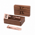 Personalised Rose Gold Stainless Steel Square Cufflinks & Tie Pin Set | Engraved Wooden Cufflink Box