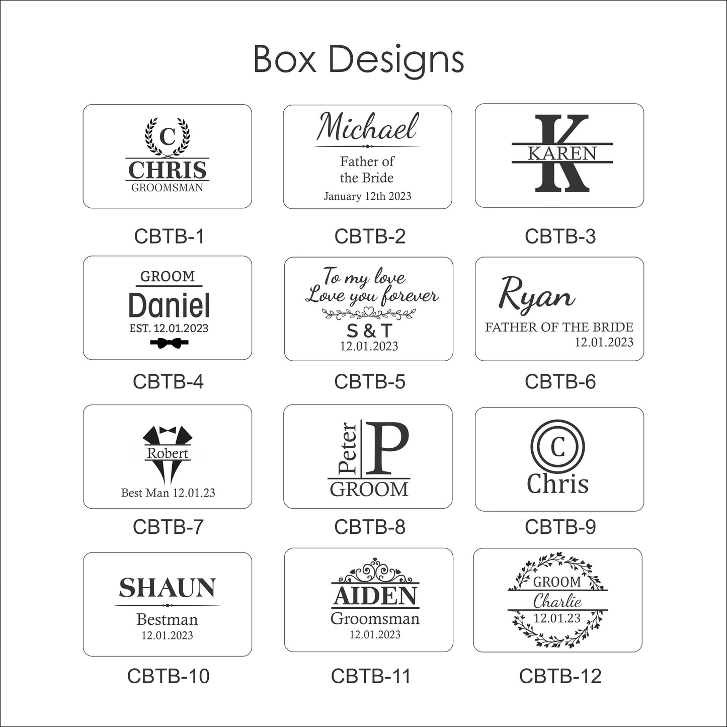 Personalised Black Stainless Steel Square Cufflinks & Tie Pin Set | Engraved Wooden Cufflink Box
