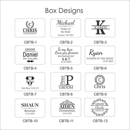 Personalised Black Stainless Steel Square Cufflinks & Tie Pin Set | Engraved Wooden Cufflink Box