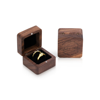 Personalised Wooden Ring Box – Dual Ring Slots with Soft Black Cushion