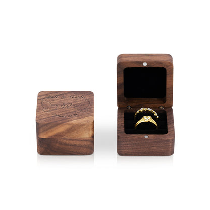 Personalised Wooden Ring Box – Dual Ring Slots with Soft Black Cushion