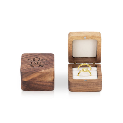 Personalised Wooden Ring Box – Dual Ring Slots with Soft White or Black Cushion
