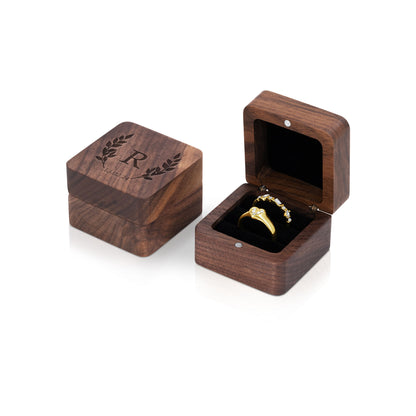 Personalised Wooden Ring Box – Dual Ring Slots with Soft Black Cushion