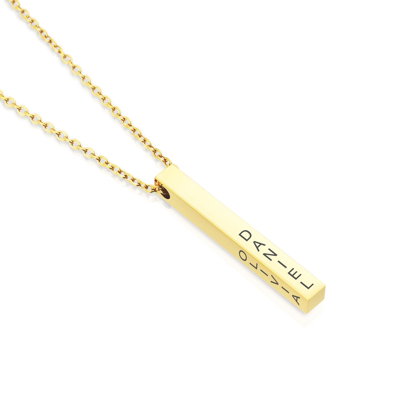 Personalised Custom Vertical Text 3D Bar Necklace with Stone | Names, Dates & Messages