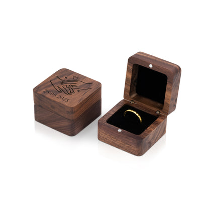 Personalised Wooden Ring Box – Single Ring Slot with Soft White/Black Cushion