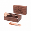 Personalised Rose Gold Stainless Steel Round Cufflinks & Tie Pin Set | Engraved Wooden Cufflink Box