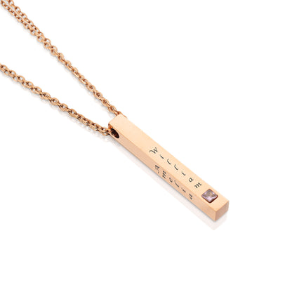 Personalised Custom Vertical Text 3D Bar Necklace with Stone | Names, Dates & Messages