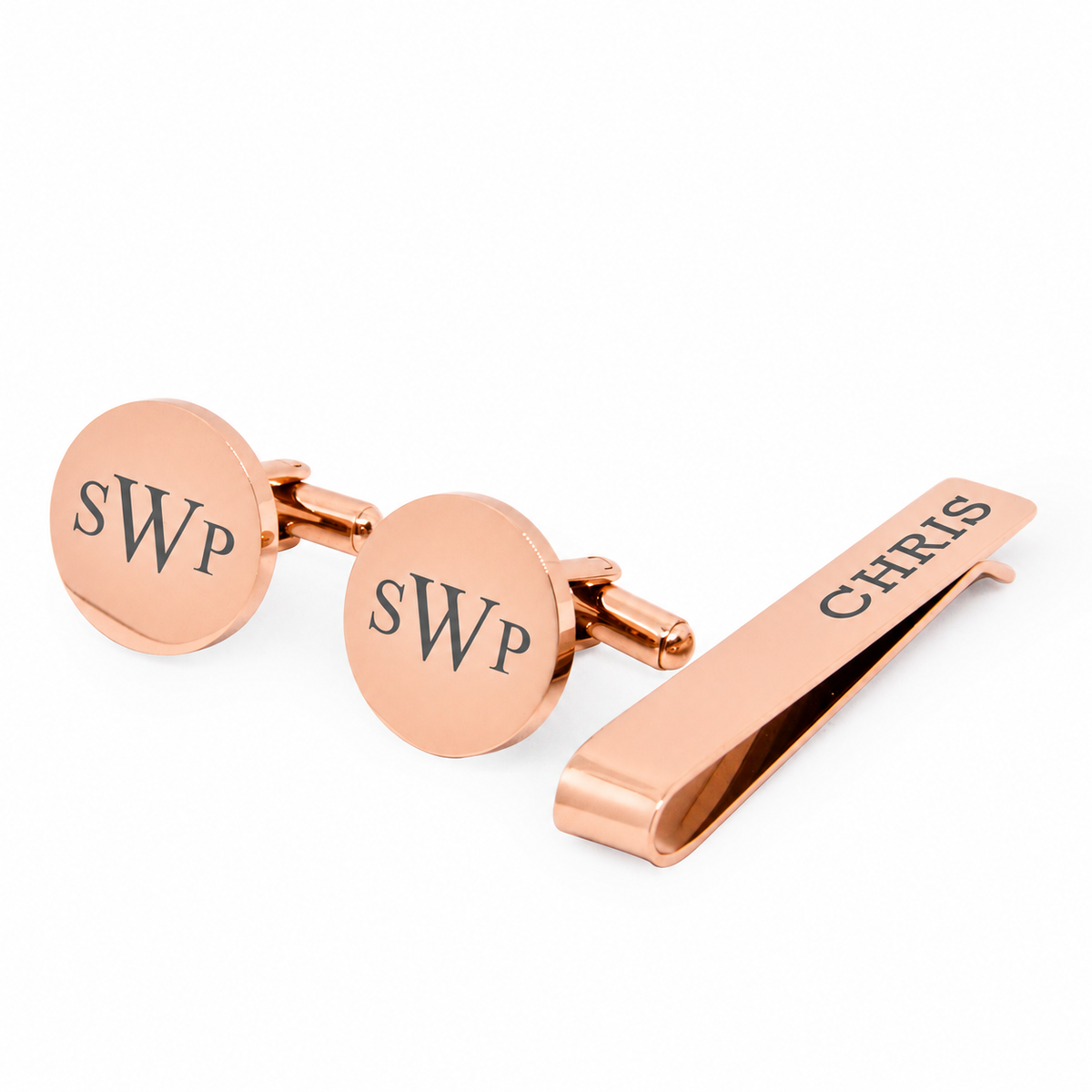 Personalised Stainless Steel Round Cufflinks & Tie Pin Set | 12 Designs