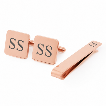 Personalised Stainless Steel Square Cufflinks & Tie Pin Set | 12 Designs
