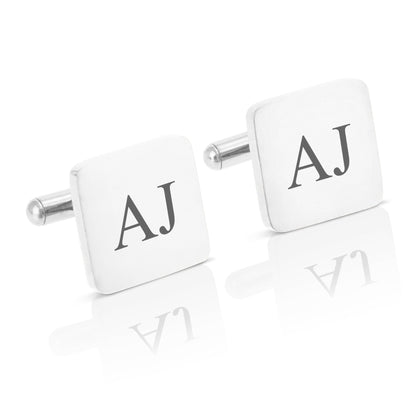 Personalised Engraved Square Metal Cufflinks | Initials at the Centre of Cufflink