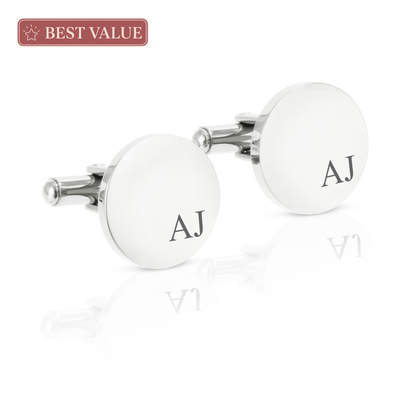 6 Pairs of Personalised Round Stainless Steel Cufflinks | Custom Initials