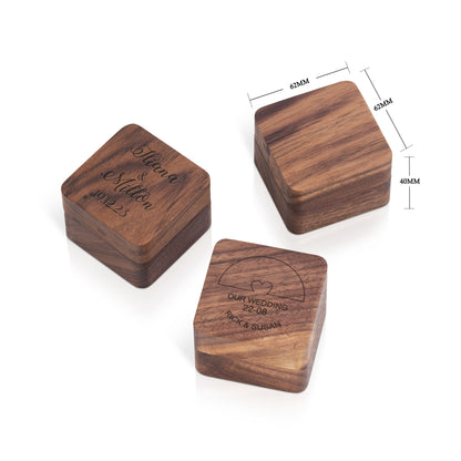 Personalised Wooden Ring Box – Dual Ring Slots with Soft Black Cushion