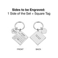 Personalised Square Metal Calendar Keyring – Special Date Highlighted with a Heart & Round Charm