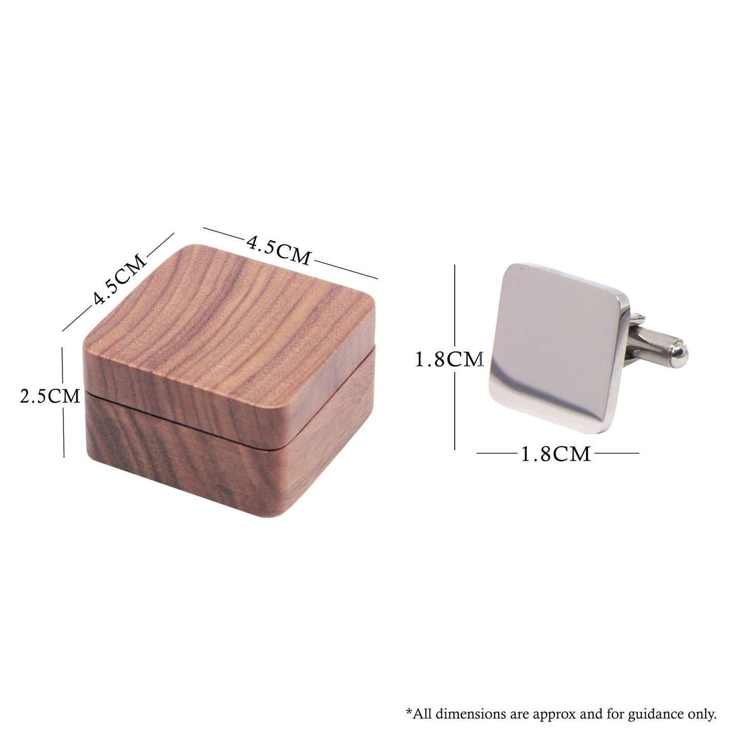 Personalised Engraved Stainless Steel Square Cufflinks with Wooden Box | Father, Husband, Groom, Groomsman, Best Man Wedding Gift