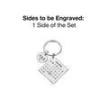 Personalised Square Metal Calendar Keyring – Special Date Highlighted with a Heart & Round Charm