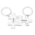2 x personalised interlocking jigsaw puzzle keyrings set with name and heart symbol