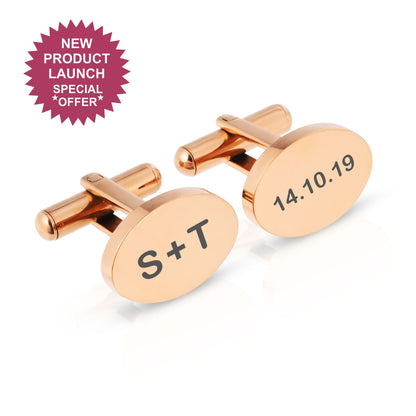 Personalised Engraved Oval Metal Cufflinks | 5 Designs to Choose From