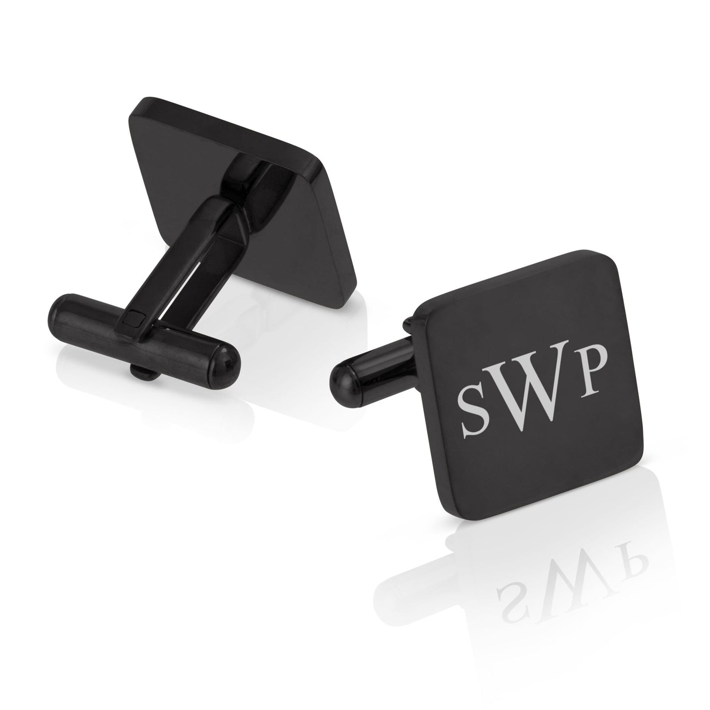 Personalised engraved stainless steel square initials cufflinks gift |   wedding birthday valentines day anniversary silver black