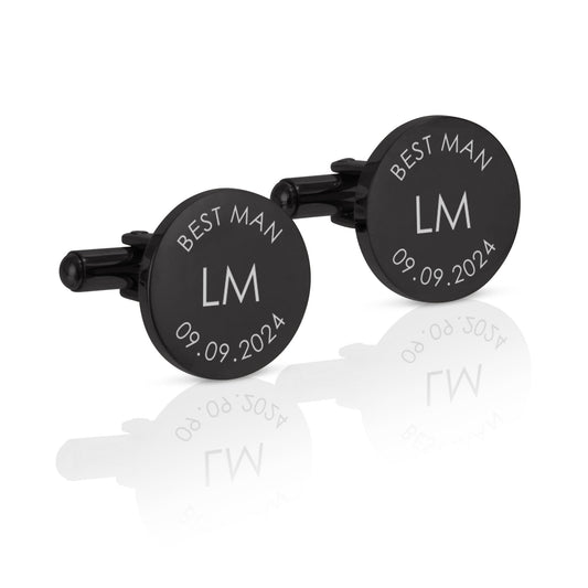 Personalised Engraved Round Cufflinks | Groomsman & Best Man with Date