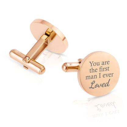 Personalised stainless steel round father of the bride you are the first man i ever loved | mens wedding cufflinks gift with custom date
