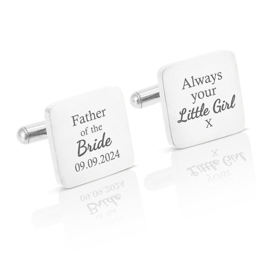 Personalised engraved stainless steel father of the bride always your little girl square mens wedding cufflinks gift with custom date