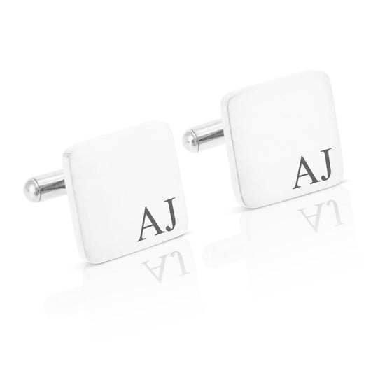 Personalised engraved stainless steel square initials cufflinks gift | fathers day wedding birthday valentines day anniversary silver black