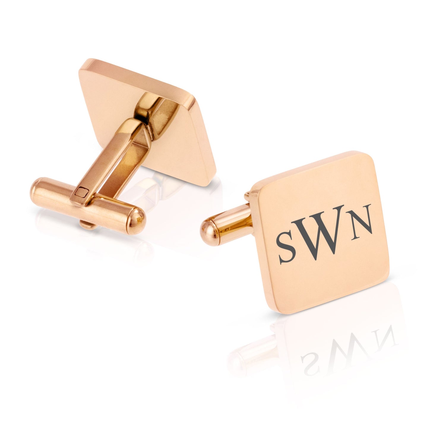 Personalised Engraved Square Metal Cufflinks | Groom and Bride Initials