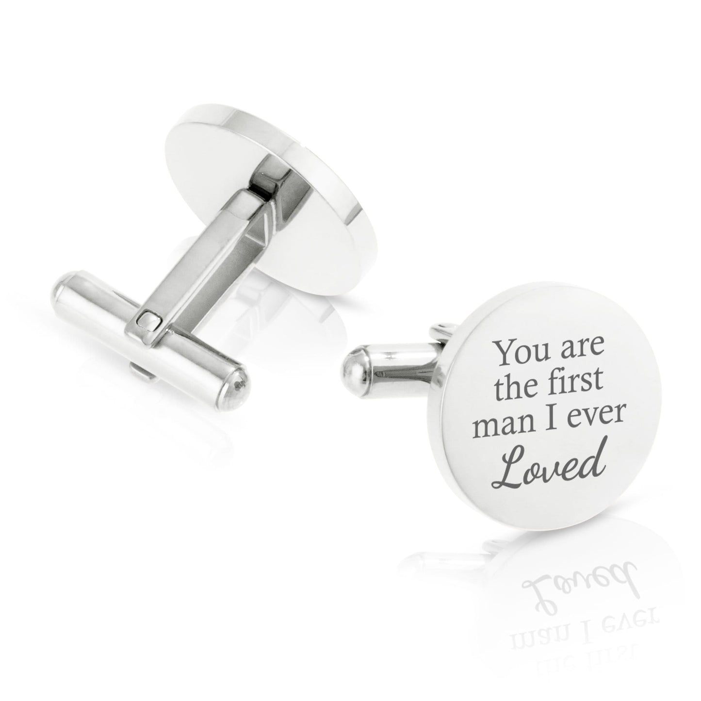 Personalised stainless steel round father of the bride you are the first man i ever loved | mens wedding cufflinks gift with custom date